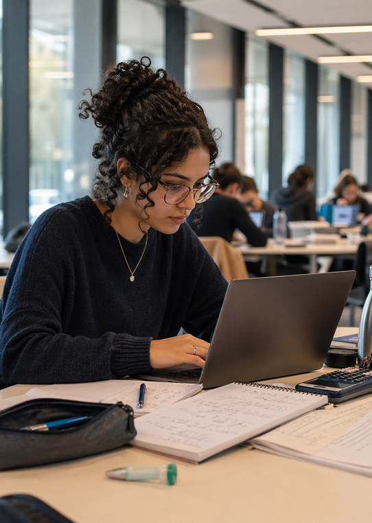 Étudiante en prépa en cours avec son ordinateur